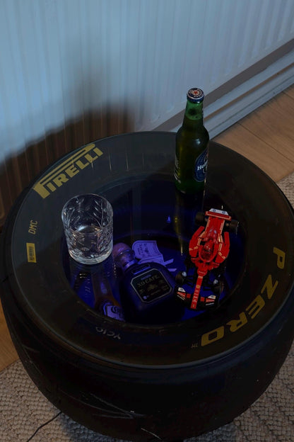 Racing Tyre Coffee Table | Handmade Car Rim Table for Man Cave, Garage Decor & Auto Enthusiasts | Unique Motorsport Furniture