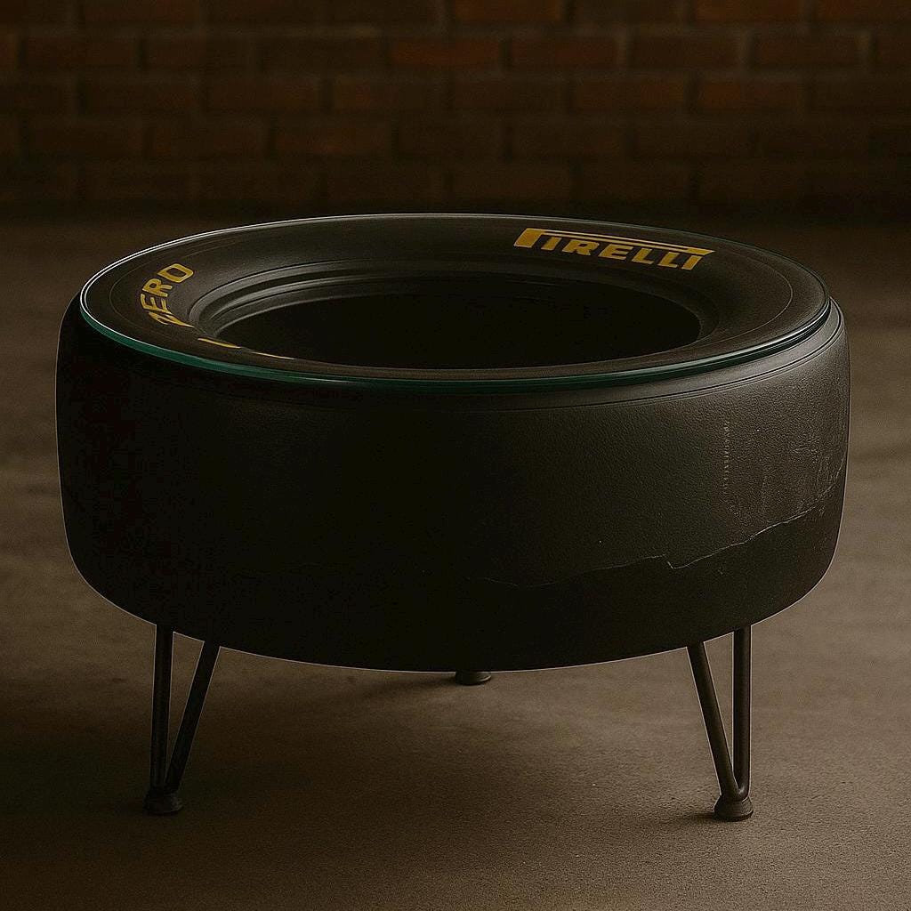 Racing Tyre Coffee Table | Handmade Car Rim Table for Man Cave, Garage Decor & Auto Enthusiasts | Unique Motorsport Furniture