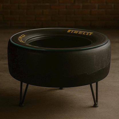 Racing Tyre Coffee Table | Handmade Car Rim Table for Man Cave, Garage Decor & Auto Enthusiasts | Unique Motorsport Furniture
