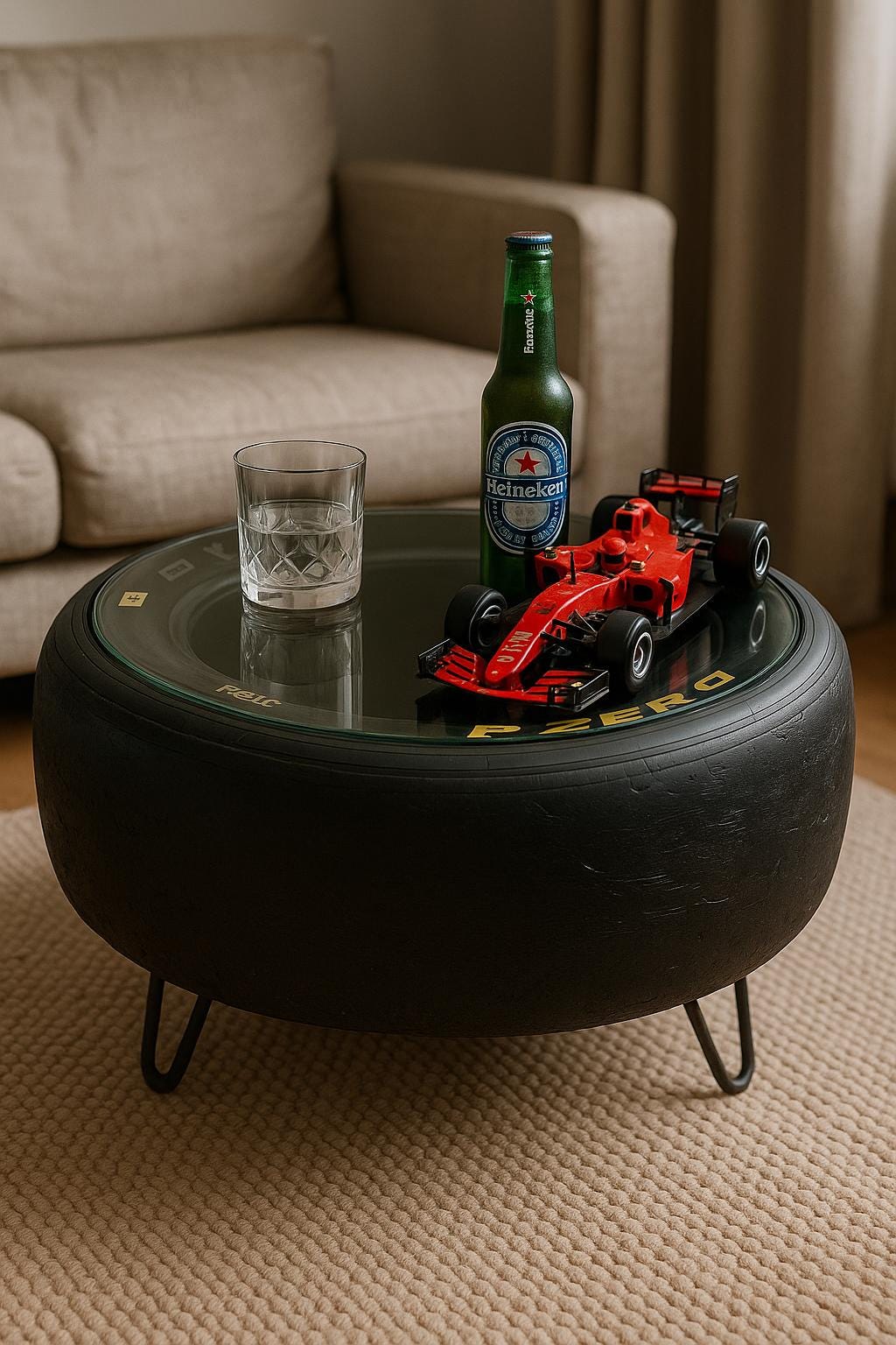 Racing Tyre Coffee Table | Handmade Car Rim Table for Man Cave, Garage Decor & Auto Enthusiasts | Unique Motorsport Furniture